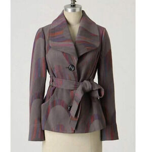 Anthropologie CIDRA Woven Multi Color Woven Belted Blazer Jacket Coat Boho sz.2